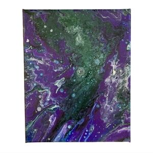 Abstract Fluid Pour Painting Green Purple 8 X 10 Canvas Home Decor Art Unique